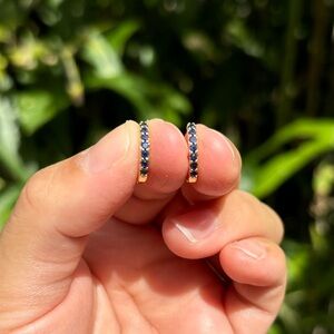 18K Gold Plated Stainless Steel Sapphire Blue Small Diamond Hoop Earrings